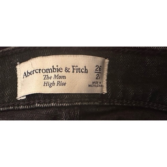 Abercrombie & Fitch The Mom Jeans 26 2R Black High Rise Distressed Ripped Hem - Picture 7 of 8